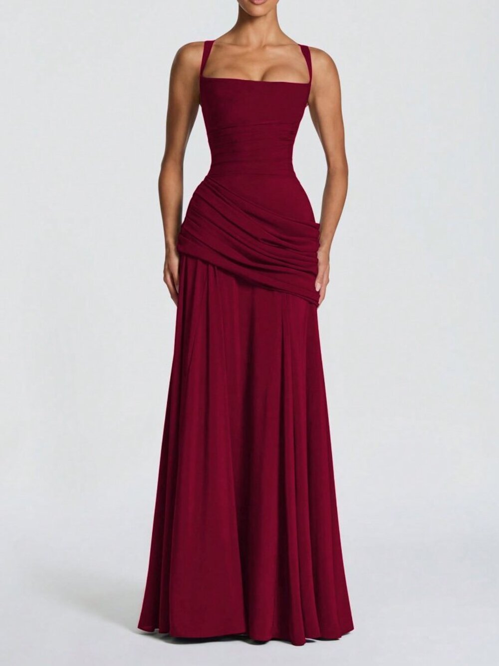 Burgundy Elegant Women's Strapless Fitted Dress - Picture 4 of 7